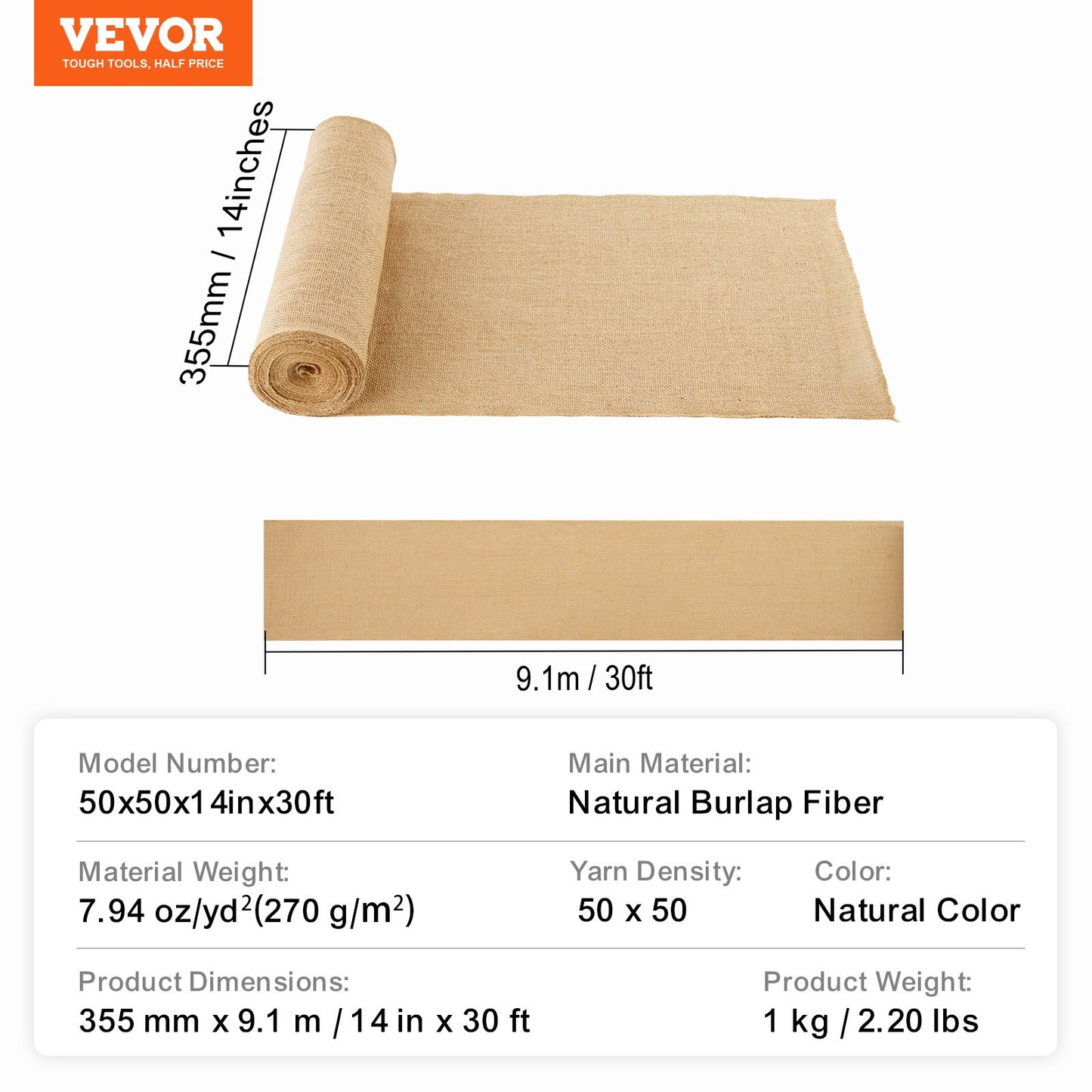 Burlap Fabric Roll Burlap Tree Wrap 14 in x 30 ft for Crafts & Plants