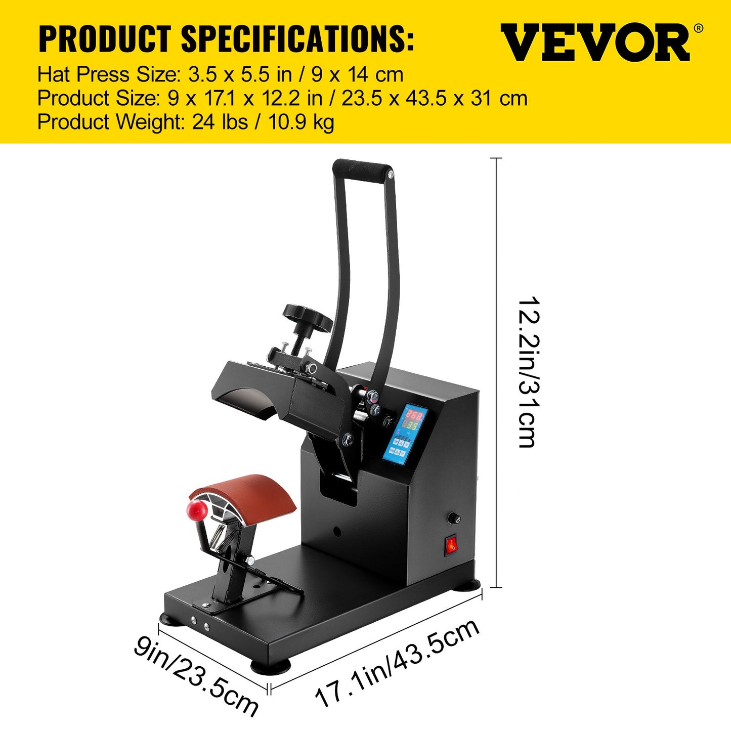Heat Press 6x3.75Inch Curved Element Hat Press Clamshell Design Heat Press for Hats Rigid Steel Frame No Stick Digital LCD Timer and Temperature Control (6x3.75Inch Clamshell Design)