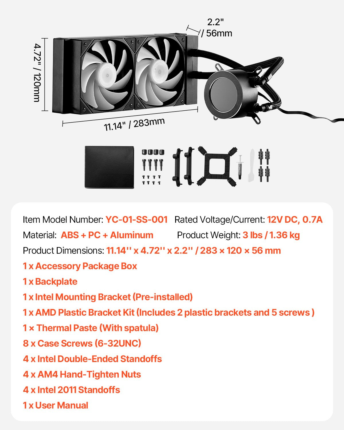 CPU Liquid Cooler, AIO CPU Water Cooler - 120mm PWN Fans & Pump, Customizable Black PC Liquid Cooler with 2.1'' LCD Display & ARGB light, for Intel 115X/1366/2011/1700/1200, AMD AM4/AM5