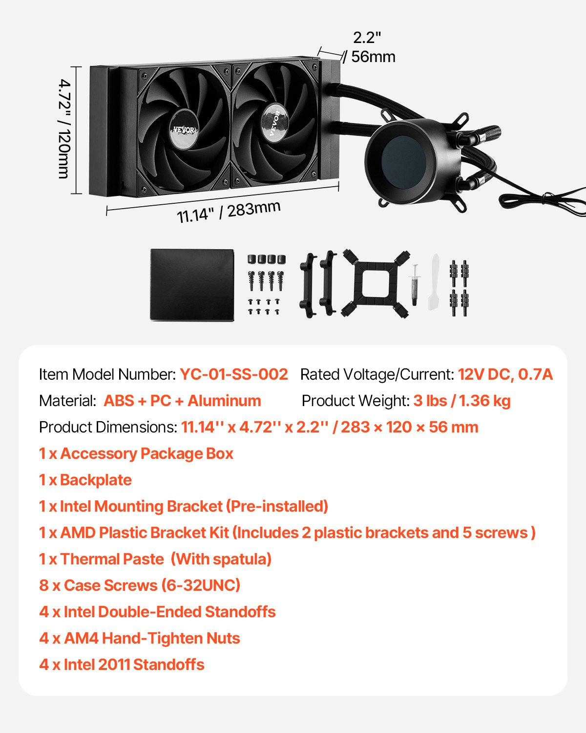 CPU Liquid Cooler, AIO CPU Water Cooler - 120mm PWN Fans, Pump, 1.8'' Display, Max. 2200RPM CPU Cooling Fan, Efficient Black PC Water Cooler for Intel 115X/1366/2011/1700/1200, AMD AM4/AM5