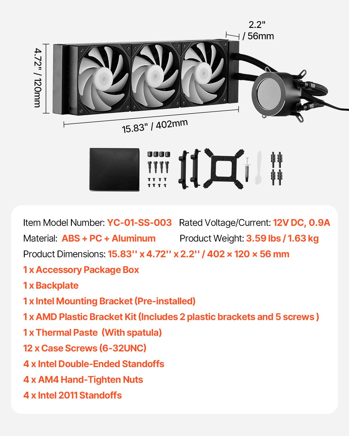 CPU Liquid Cooler, AIO CPU Water Cooler - 3 x 120mm PWN Fans & Pump, Customizable Black PC Liquid Cooler with 2.1'' LCD Display & ARGB light, for Intel 115X/1366/2011/1700/1200, AMD AM4/AM5