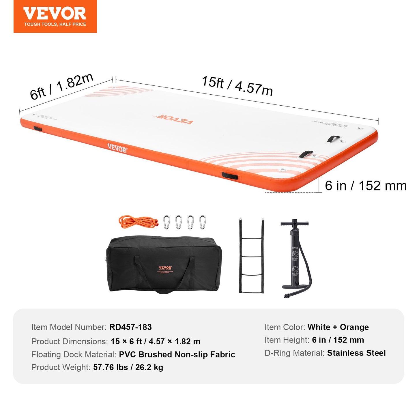 Inflatable Floating Dock, 15 x 6FT Inflatable Dock Platform, Non-Slip Water Floating Dock Mat with Detachable Ladder & Portable Carrying Bag, Floating Platform Island Raft for Ocean Pool Beach
