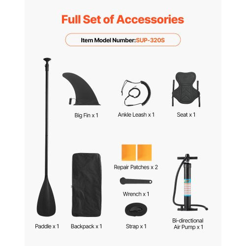 Uppblåsbar Paddelbräda med Sits, 3,23m x 84cm x 15cm Bred Ultralätt SUP Paddelbräda, Stand Up Paddelbräda med Tillbehör, Pump, Paddel, Fena, Ryggsäck, Fotledsrem, Rem, För Ungdom Vuxna | EU