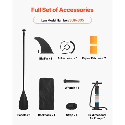 Uppblåsbar Stand Up Paddleboard, 3,05m x 84cm x 15cm Bred Ultralätt SUP Paddleboard, Alla tillbehör ingår, Pump, Paddel, Fena, Ryggsäck, Fotledsrem, Rem, Halkfritt däck för ungdomar, vuxna | EU