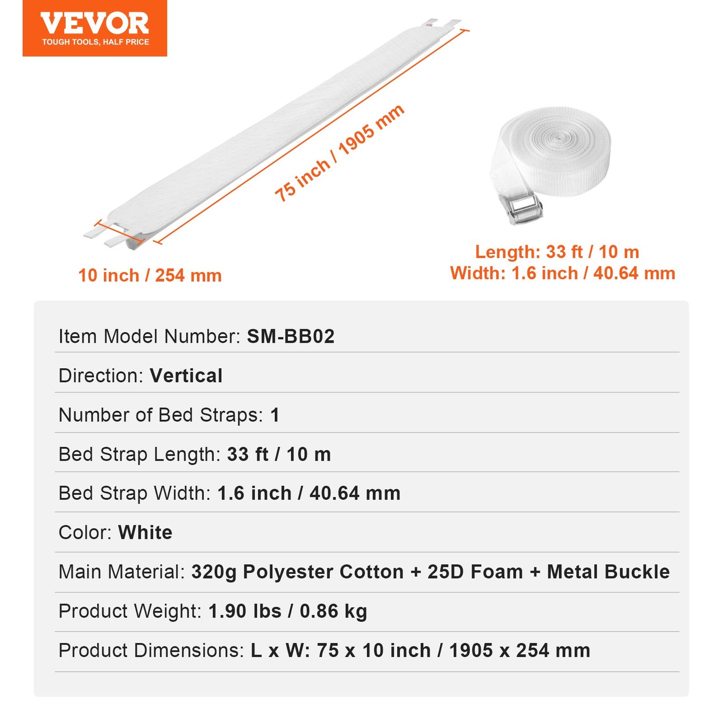 Bed Bridge, King Bed Converter Kit, Split King Gap Filler for Adjustable Bed Mattress Connector Mattress Gap Filler with Heavy Duty Metal Buckle Strap 25D Memory Foam (75" L x 10" W)