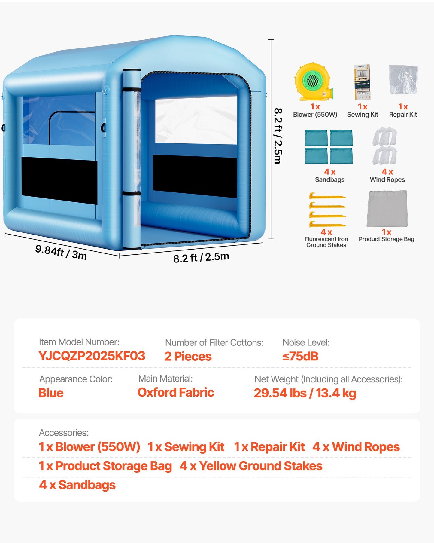 Inflatable Paint Booth, 9.84 x 8.2 x 8.2 ft, Inflatable Spray Booth with 550W Powerful Blower and Air Filter System, Round Roof with Light Hook, for Painting Bicycle, Motorcycle, and Furniture