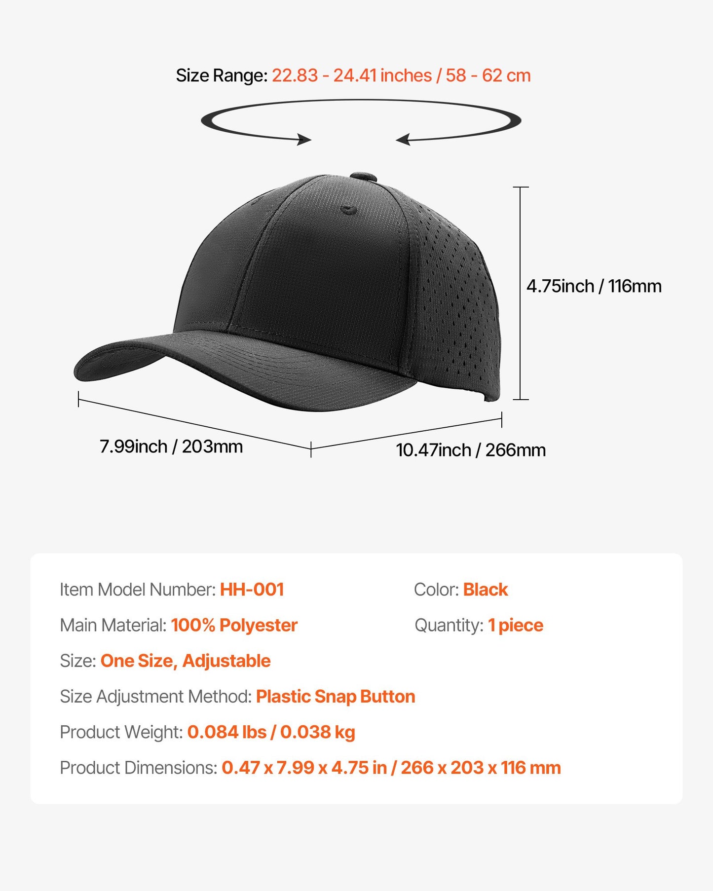 Baseball Cap, Plain Baseball Hat with Breathable Fabric, Adjustable Size, Lightweight Summer Thin Sports Caps Ideal for Running, Workouts, or Outdoor Activities, 1 Pc, Black