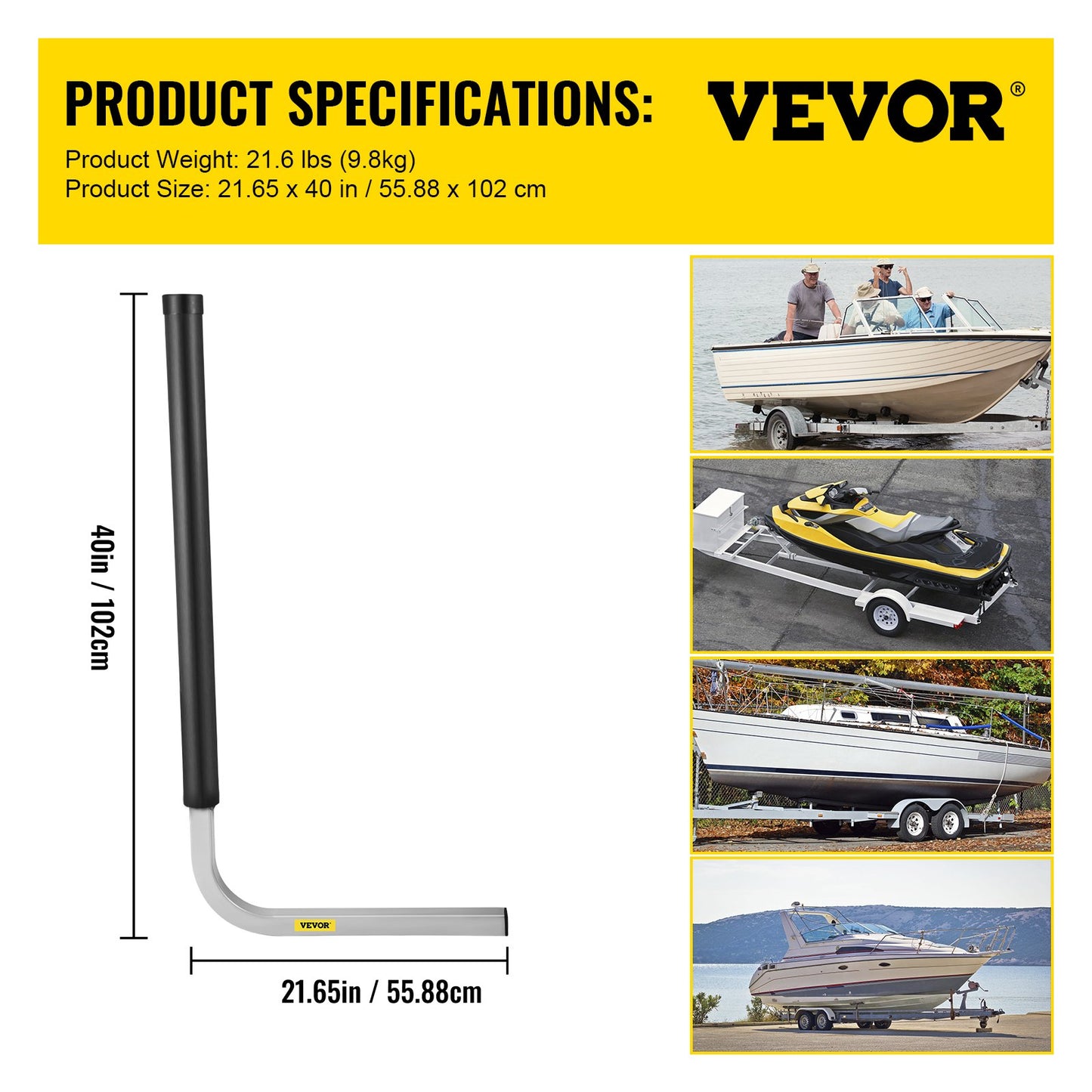 Boat Trailer Guide-ons, 40\", 2PCS Rustproof Galvanized Steel Trailer Guide ons, Trailer Guides with Black PVC Pipes, Mounting Parts Included, for Ski Boat, Fishing Boat or Sailboat Trailer