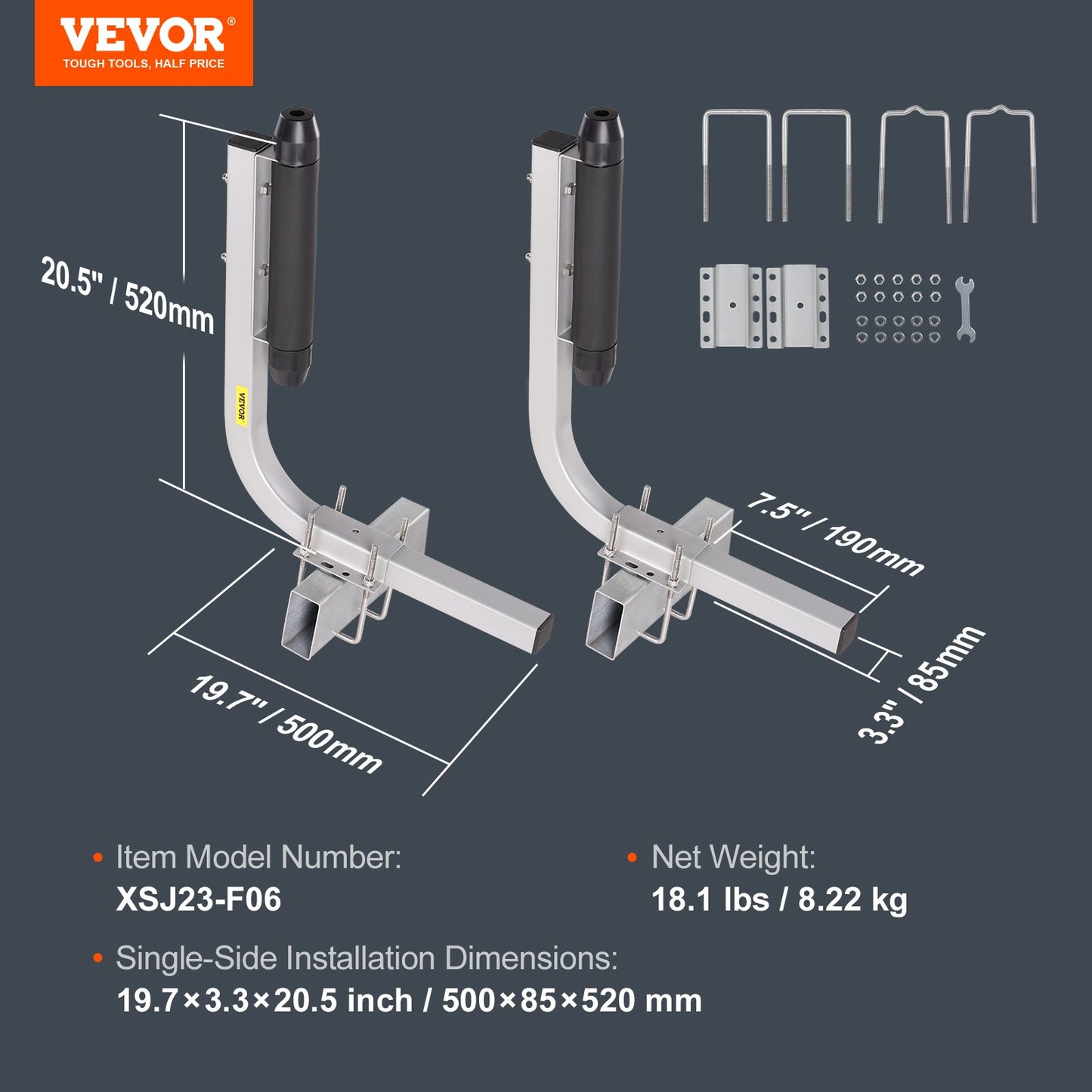 Marine Trailer Guide Set, 20.5” Flexibly Adjustable Poles, Pair of Steel Anti-Rust Guides, Durable Roller Support for Ski, Fishing, or Sailboat Trailers 2024