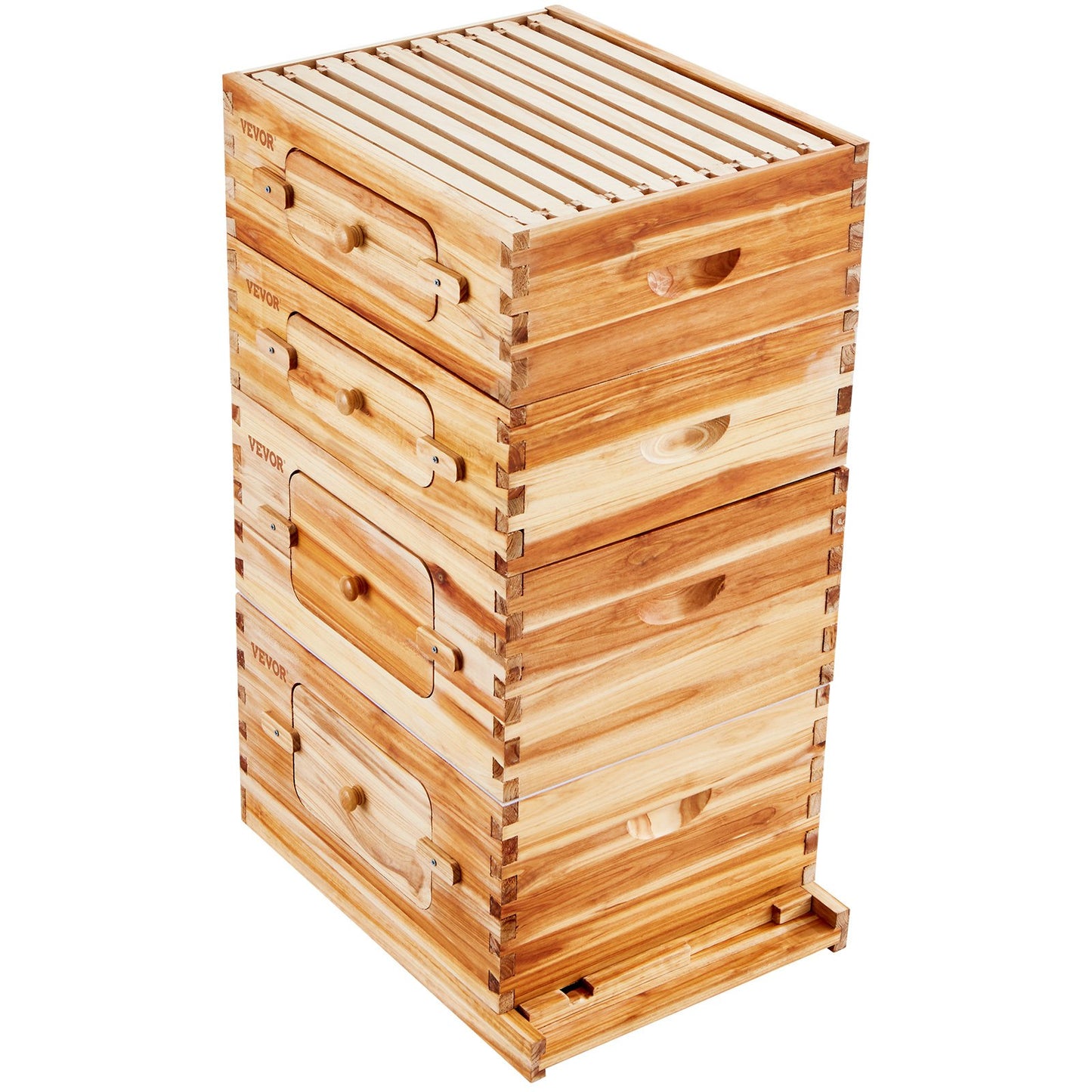 Bee Hive 40 Frame Bee Hives Starter Kit, Beeswax Coated Cedar Wood, 2 Deep + 2 Medium Bee Boxes Langstroth Beehive Kit, Clear Acrylic Windows with Foundation for Beginners Pro Beekeepers