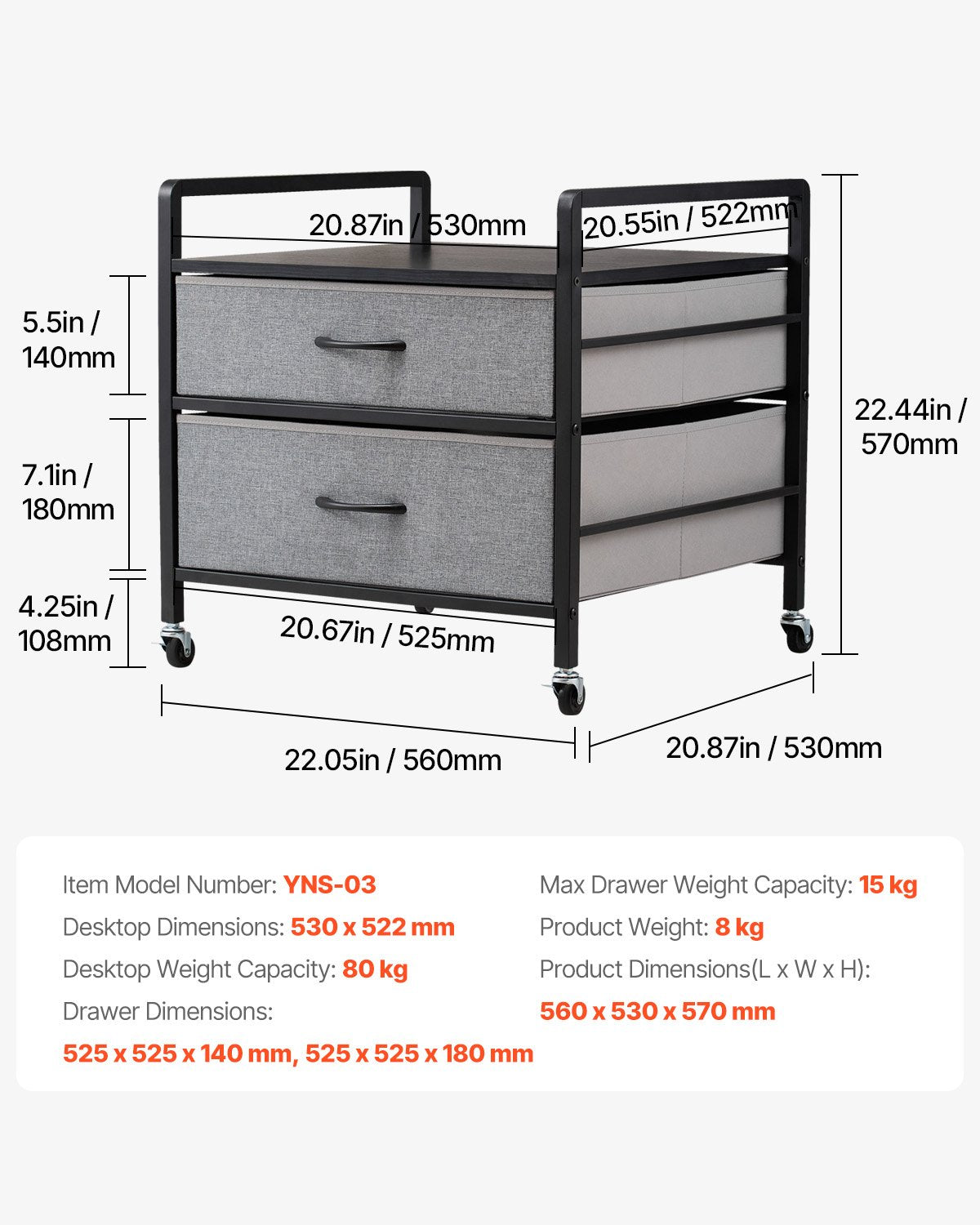 Mini Fridge Stand with Storage, 176 lb-Capacity Mini Fridge Table with 2 Drawers & 4 Swivel Wheels, Mobile Mini Fridge Shelf, Gray Mini Fridge Organizer for Dorm, Apartment, Office, Bedroom