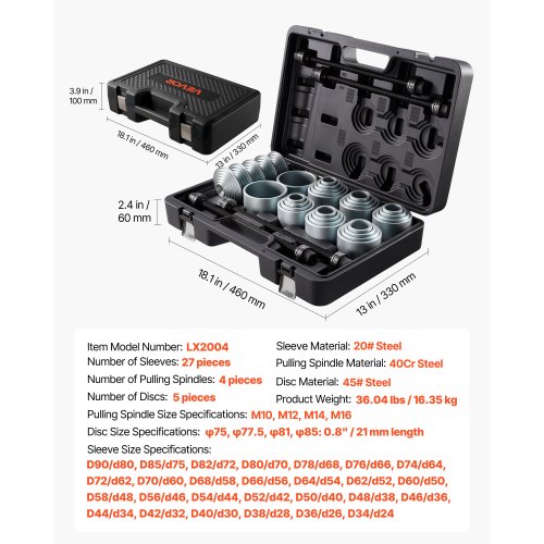 Pull and Press Sleeve Set Bushing Bearing Removal Insertion Tool Set 36 Pieces | EU