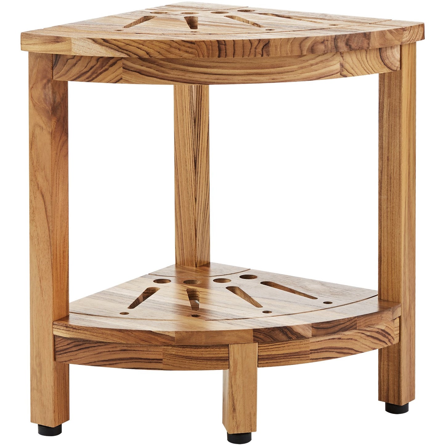 Corner Teak Shower Bench, 17" Height 12" Radius, 100% Teak Wood Corner Shower Beach, 300 LBS with Storage Shelf, Shower Stool for Inside & Outside Shower, for Bathroom