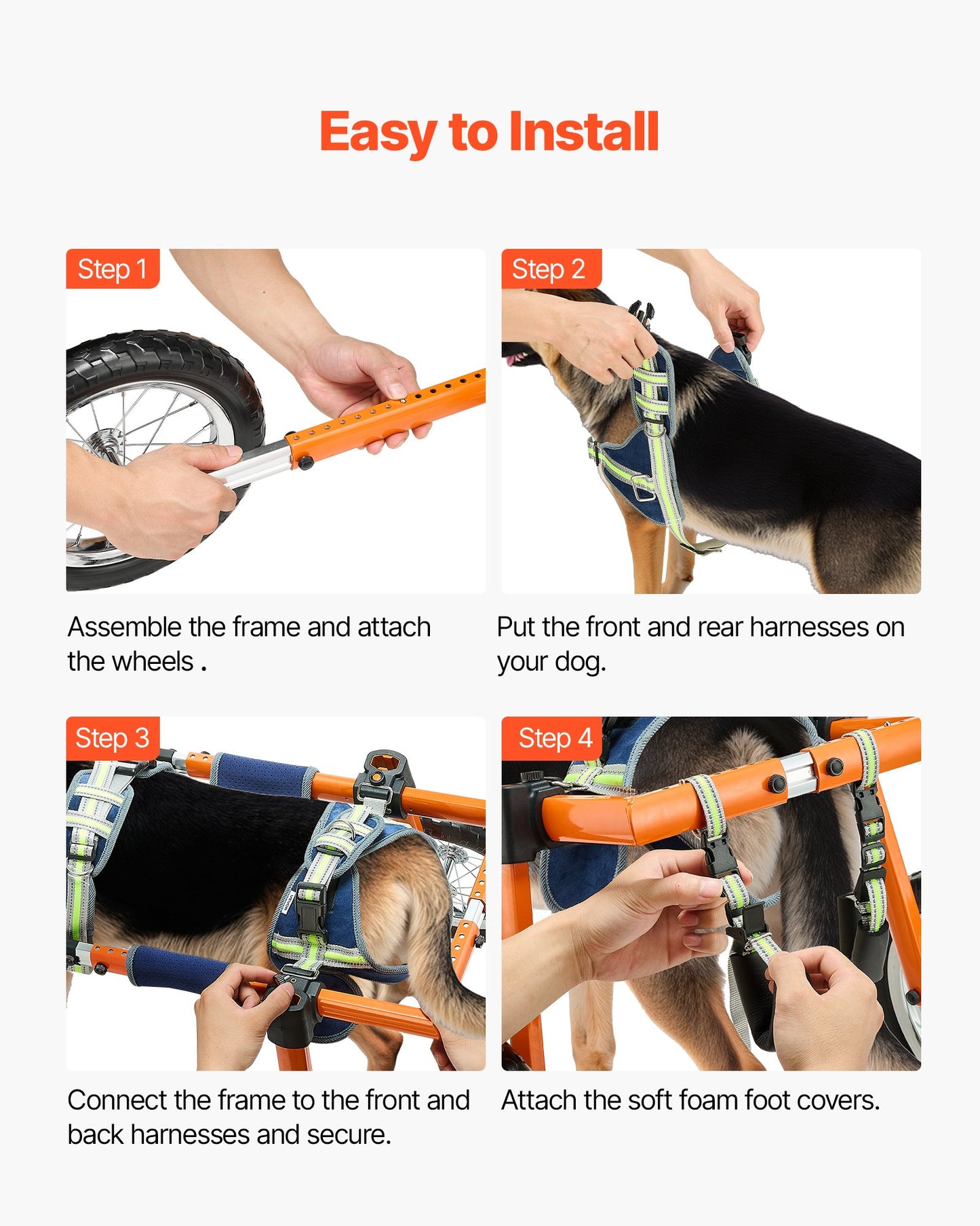 Dog Wheelchair for Back Legs, Lightweight 2 Wheels Pet Wheelchair, Height, Width & Length Adjustable, Dog Cart with Shock-Absorbing Wheels, for Injured, Disabled Dogs 48-88 lbs, Large