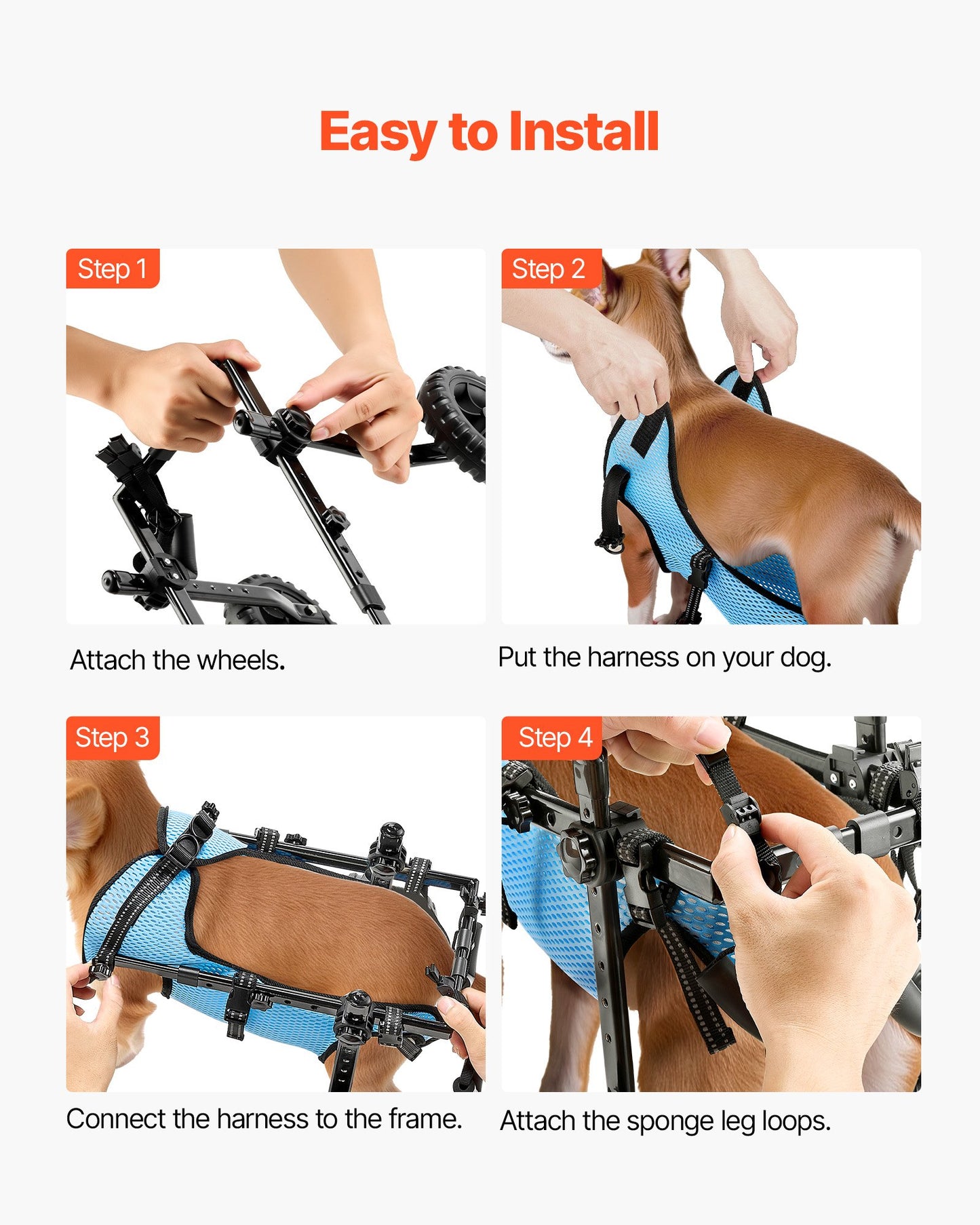 Dog Wheelchair for Back Legs, Adjustable 2 Wheels Pet Wheelchair, Lightweight Dog Cart with Shock-Absorbing Wheels, Mobility Support Wheel Chair for Disabled Injured Dogs up to 22lbs , X-Small