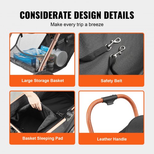 Haustierwagen, 4-Rad-Hundewagen drehbar mit Bremsen, 29,9 kg Gewichtskapazität, Welpenwagen mit abnehmbarer Trage, Aufbewahrungskorb und Haustierunterlage, für kleine bis mittelgroße Hunde, schwarz | EU