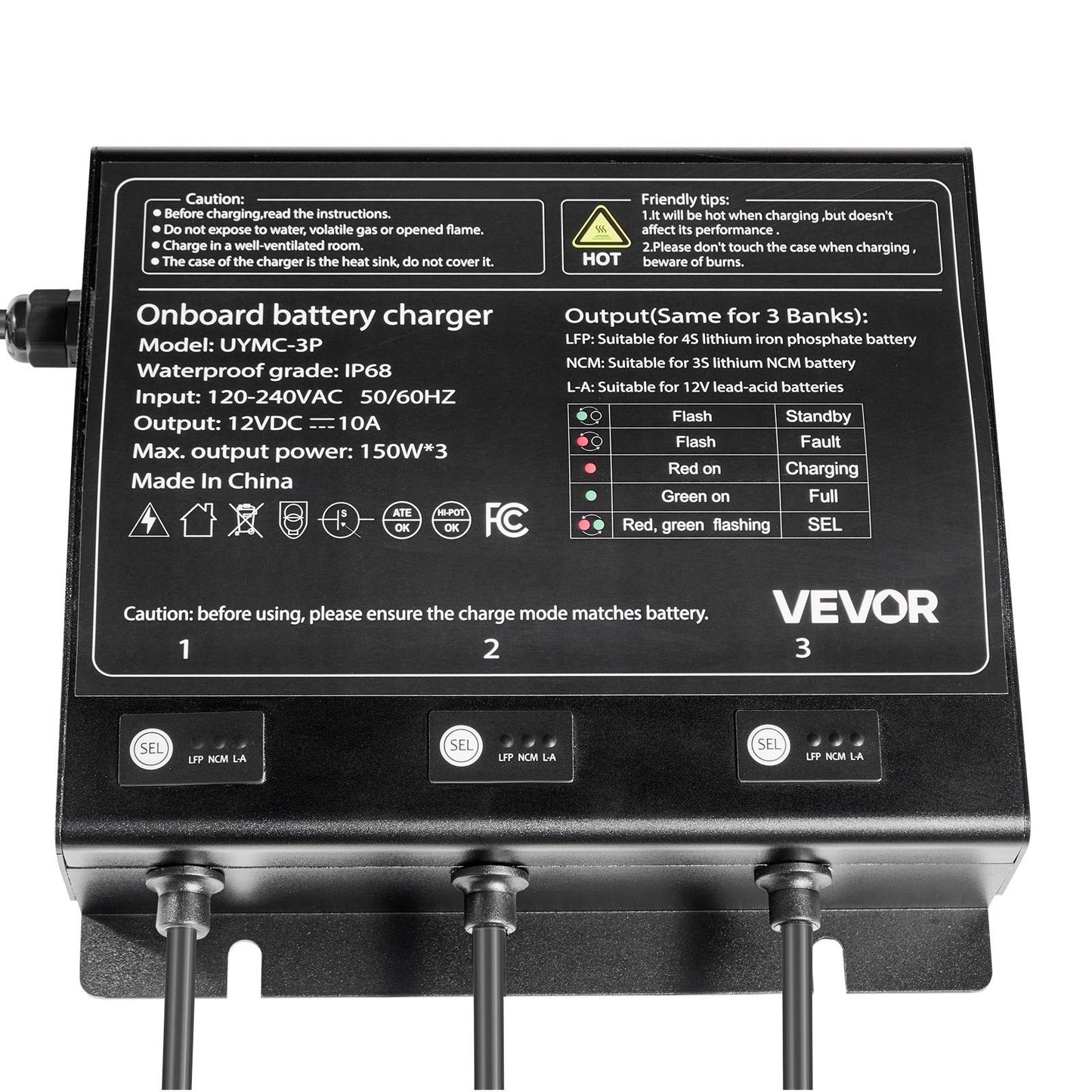 Marine Battery Charger, 3-Bank, 10A 12V Onboard Boat Charger, IP68 Waterproof Smart On-Board Battery Charger, for Lithium-Ion (LiFePO4), NCM, Lead-Acid Batteries, Large Boat, Yacht, RV, Trailer