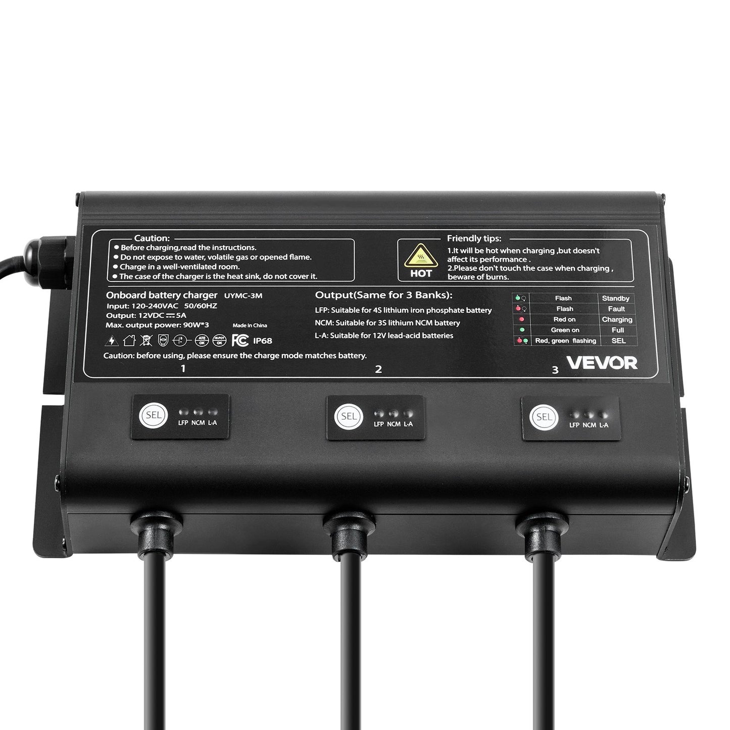 Marine Battery Charger, 3-Bank, 5A 12V Onboard Boat Charger, IP68 Waterproof Smart On-Board Battery Charger, for Lithium-Ion (LiFePO4), NCM, Lead-Acid Batteries, Large Boat, Yacht, RV, Trailer