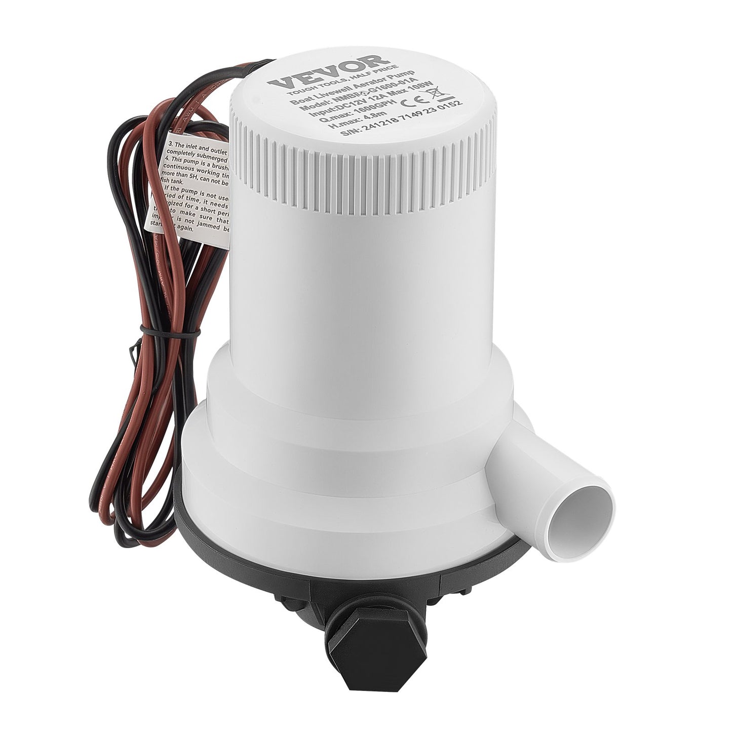 Livewell-Pumpe für Boot, 12 V, 1600 GPH, Livewell-Belüftungspumpe, gerade, 2 Einlässe