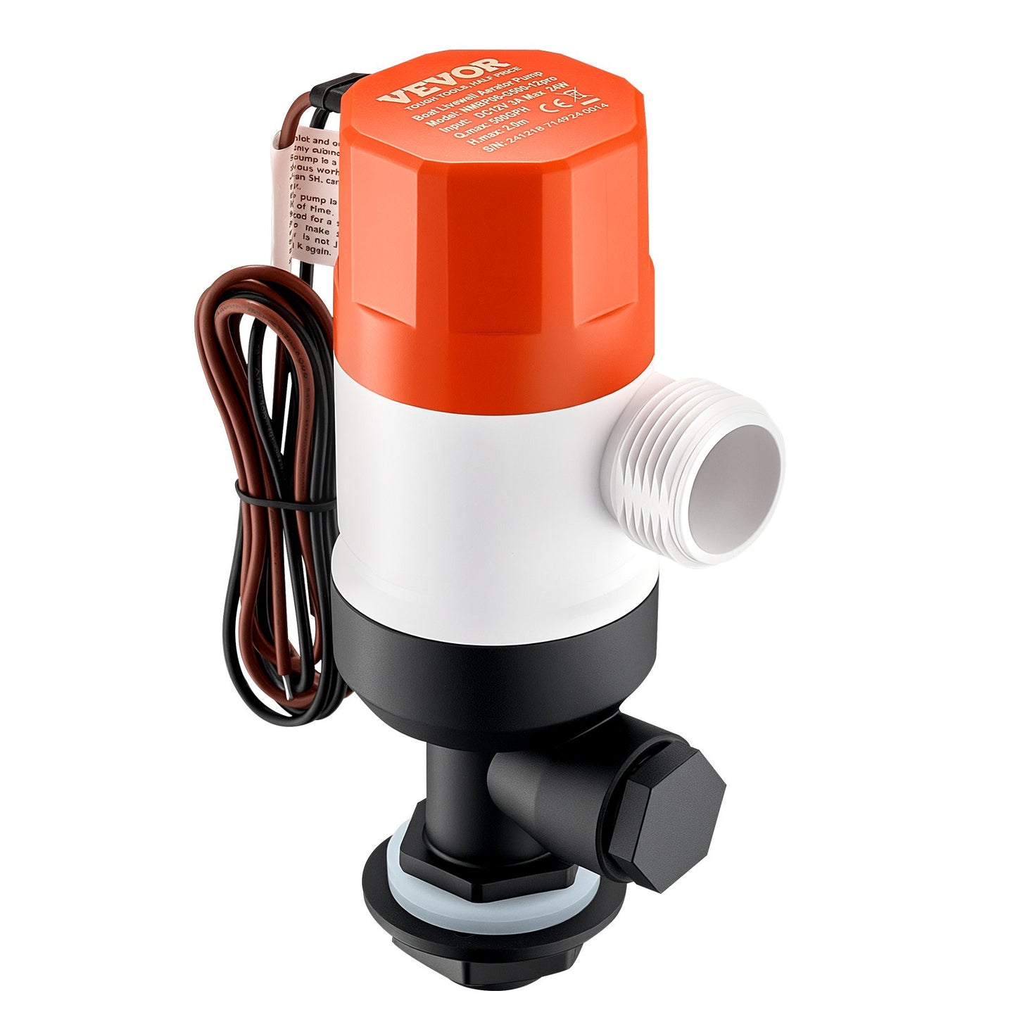 Livewell-Pumpe für Boot, 12 V, 500 GPH, Livewell-Belüftungspumpe, gerade, 2 Einlässe