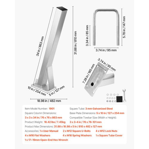 Bootswindenhalterung mit U-Bolzen für 76 mm B x 76-101 mm H Anhängerdeichsel | EU