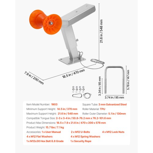 Vinschstativ för båttrailer med rulle, justerbar höjd, båtvinschfäste