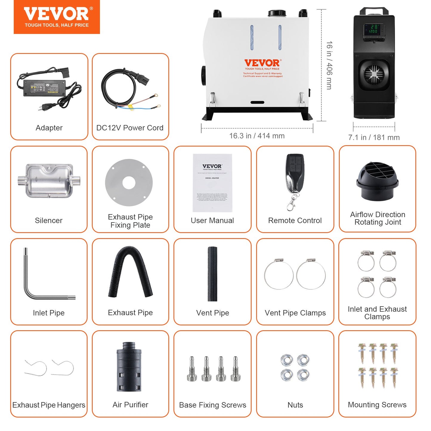 5-8KW Diesel Heater, Diesel Air Heater All in One with Remote Control and LCD Screen, Fast Heating Low Noise, Portable Diesel Heater for Truck Van RV Trailer Camper and Indoors