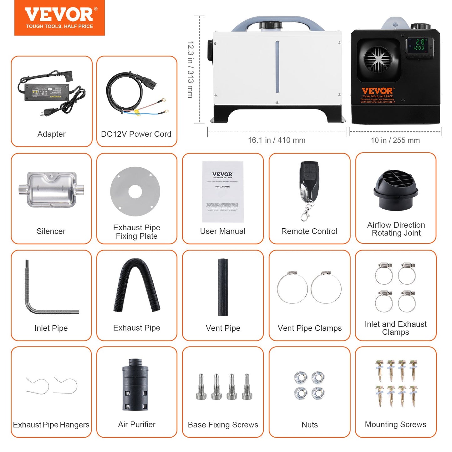 5-8KW Diesel Heater, Diesel Air Heater All in One with Remote Control and LCD Screen, Fast Heating Low Noise, Portable Diesel Heater for Truck Van RV Trailer Camper