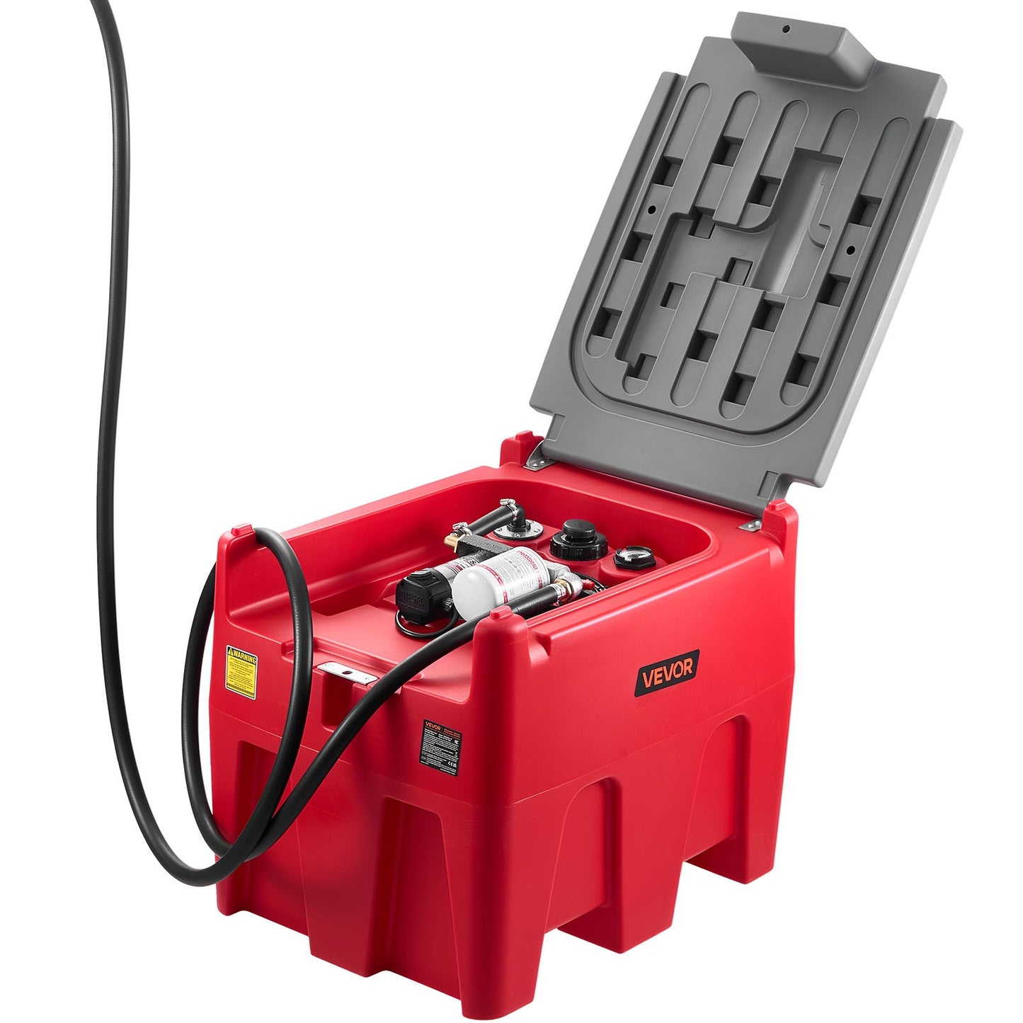 Portable Diesel Tank, 58 Gallon Capacity & 10.6 GPM Flow Rate, Fuel Tank with 12V Electric Transfer Pump and 13.1ft Rubber Hose, PE Diesel Transfer Tanks for Easy Fuel Transportation, Red