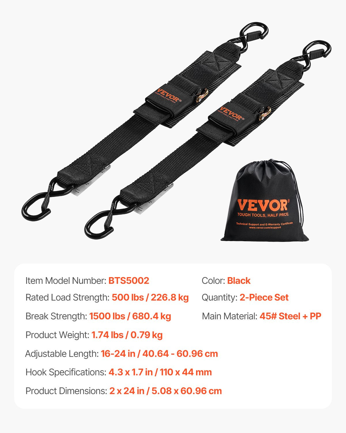 Retractable Ratchet Straps, 2 in x 2 ft Ratchet Tie Down Straps with Security Lock S Hooks, 2 Pack Heavy Duty Ratchet Tie Down Straps with 1500 lbs Break Strength, for Trailers, Vehicles, Boat
