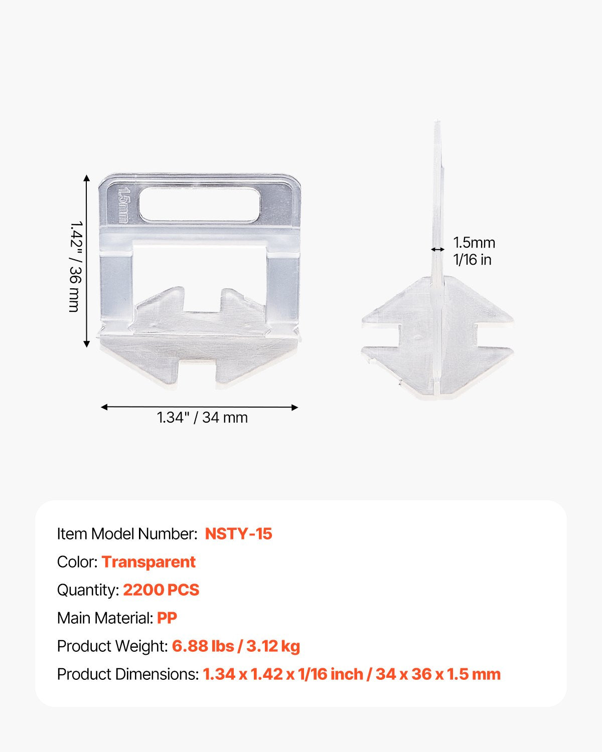 Tile Leveling System Clips, 2200-Piece DIY Tile Leveler Spacers, 1/16"(1.5 mm) Tile Leveler Clips, Tile Leveling System Tile Installation Tools for Professional Ceramic Tile, Stone Installation