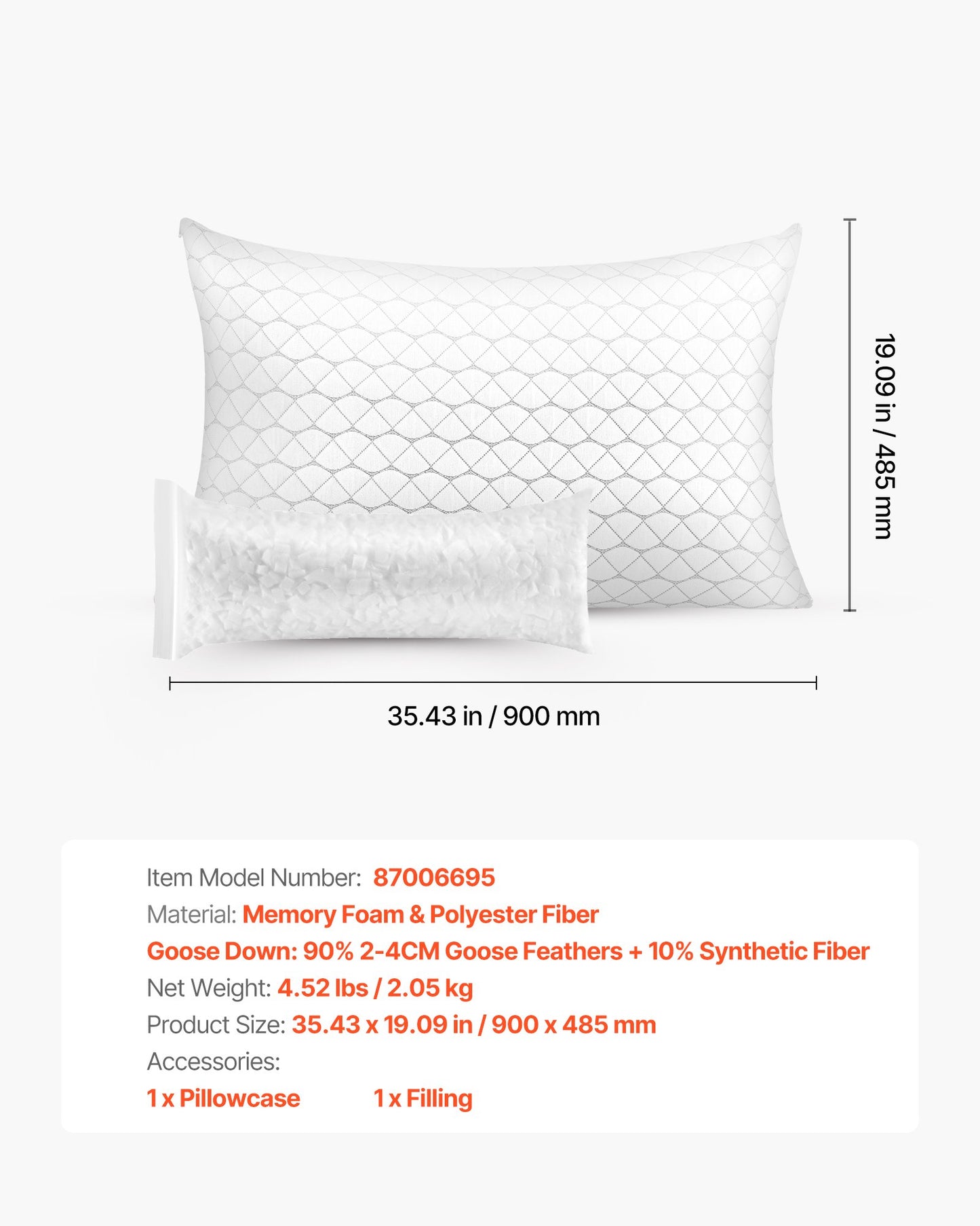 Bed Pillow for Sleeping, King Size Luxury Quality Hotel Pillow with Memory Foam Fill, Supportive & Adjustable, Includes Natural Firber Pillowcase, Bedding for Back, Stomach and Side Sleepers