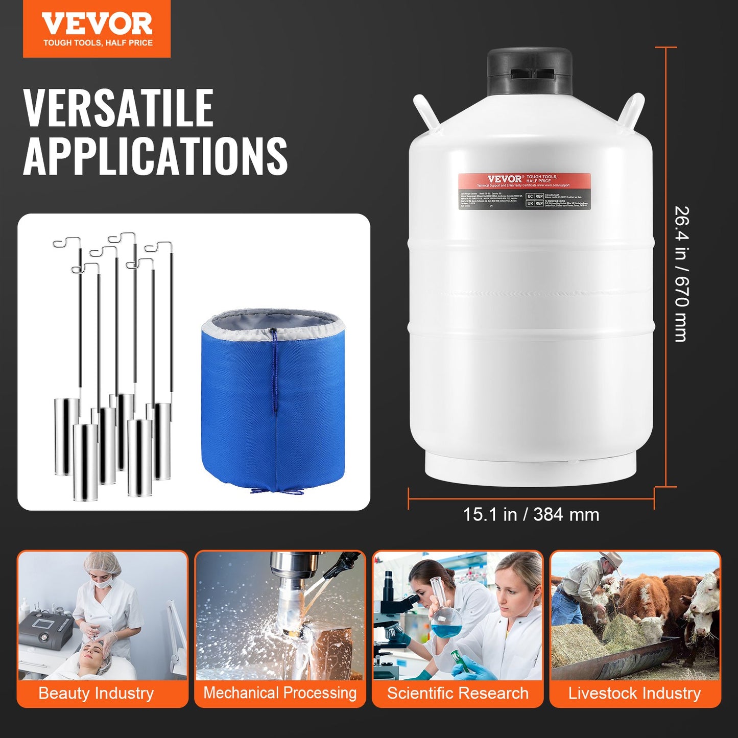 Liquid Nitrogen Tank, 20 L Aluminum Alloy Liquid Nitrogen Container, LN2 Tank Dewar with 6 Canisters and Carry Bag with Straps, Cryogenic Tank for Beauty Industry, Semen Preservation, Scientific