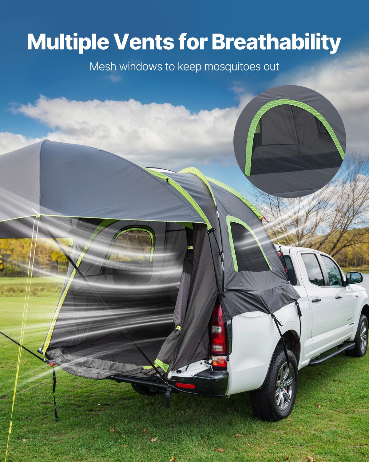 Pickup Truck Tent, Fits 5.0-5.2 ft Truck Tents for Camping, Waterproof PU2000 mm 2-3 Person Sleeping Truck Bed Tent, Sturdy Truck Bed Camper Shell with Expandable Awning, Rainfly, Storage Bag