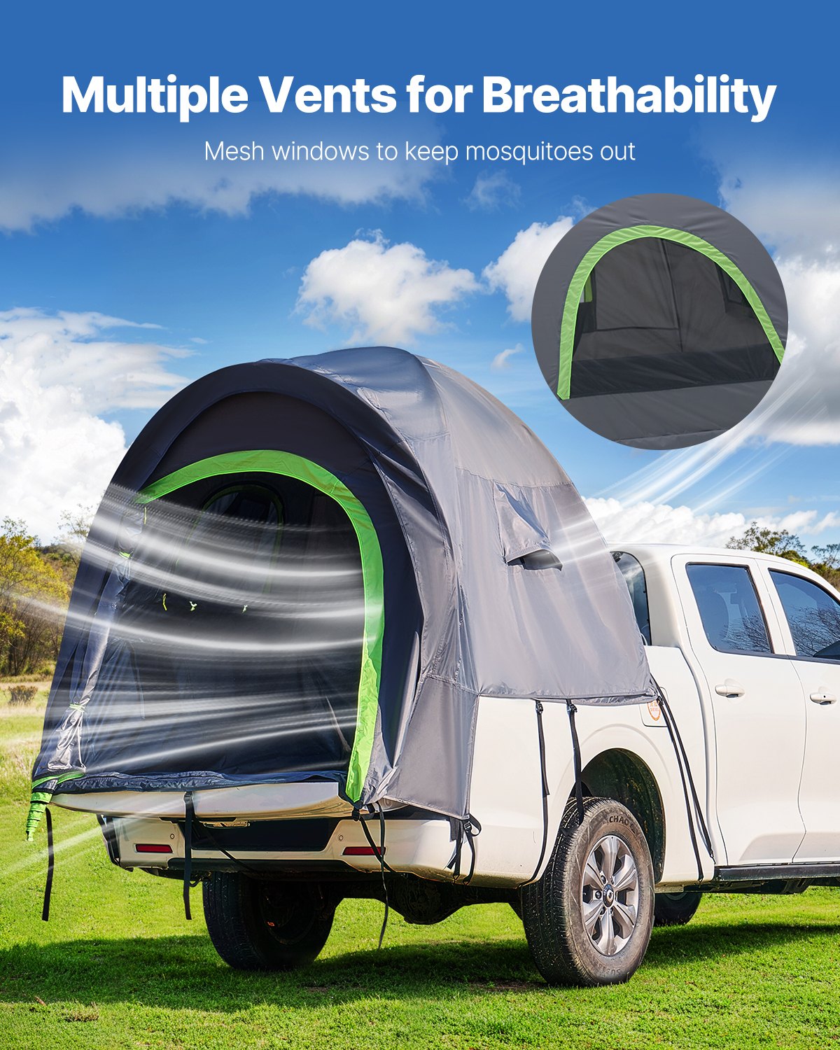 Pickup Truck Tent, Fit 5.5-6.0 ft Truck Tents for Camping, Waterproof PU2000mm 2-3 Person Sleeping Truck Bed Tent with Double Layer Design Windows, Sturdy Truck Bed Camper Shell with Storage Bag