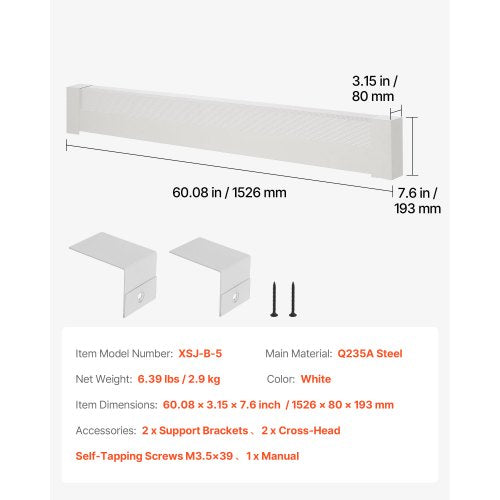 Golvlistervärmarskydd, Basic Series 1526 mm Standard Elvärmare Frontskydd för Hemförbättring, Kraftigt Stål, Enkel Montering för Sovrum Byte av Gammalt Skydd, Vit | EU