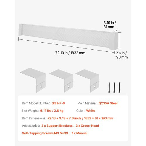 Golvlistervärmarskydd, Premium-serien 1832 mm Standard Elvärmare Frontskydd för Hemförbättring, Kraftigt Stål, Enkel Montering för Sovrum Byte av Gammalt Skydd, Vit | EU