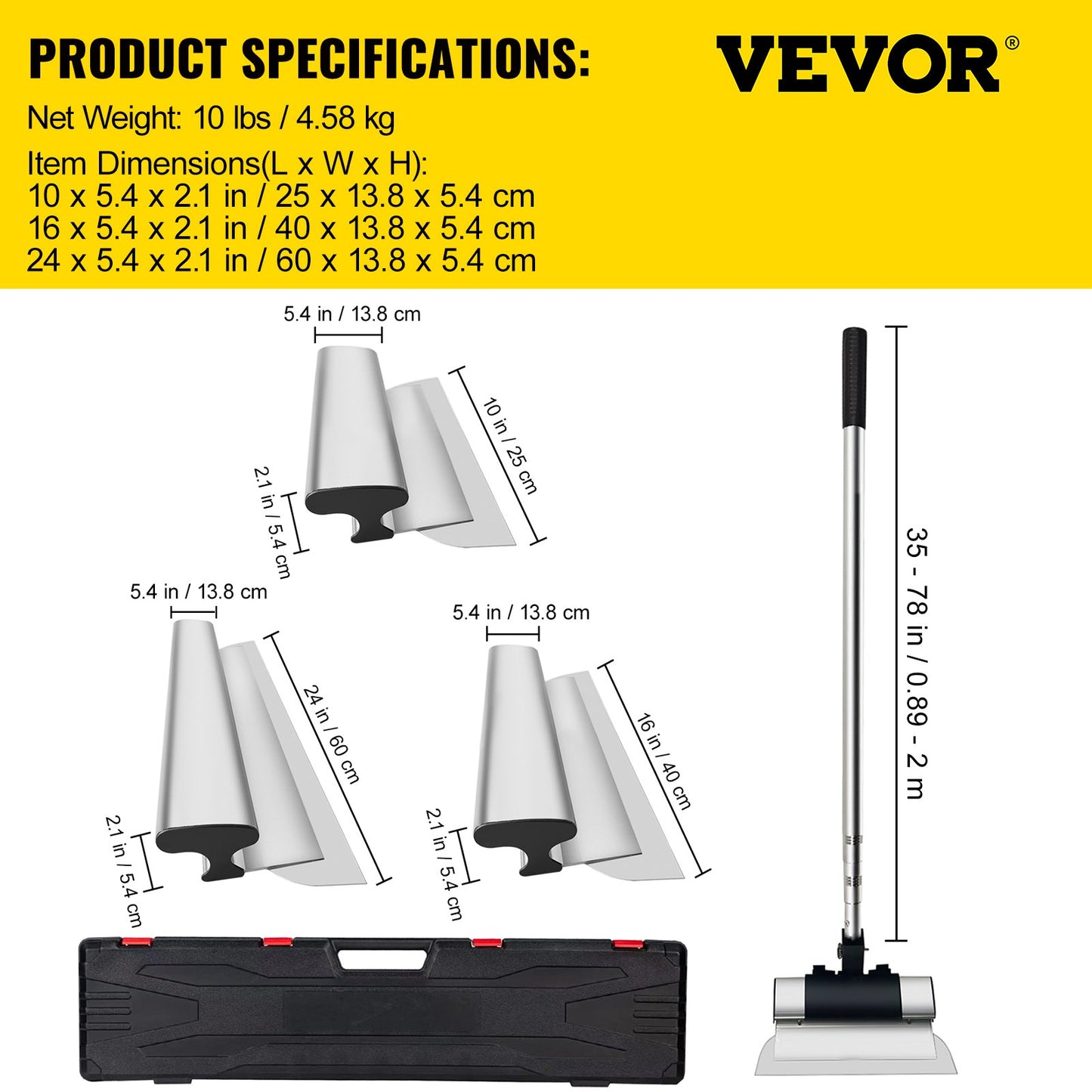 Skimming Blade Set,25+40+60 cm Blades + 35"-78" Extension Handle,European Stainless Steel Construction Knife, Aluminum Blade Profile Smoothing Knockdown Spatula for Gyprock/Drywall/Wall-Boa