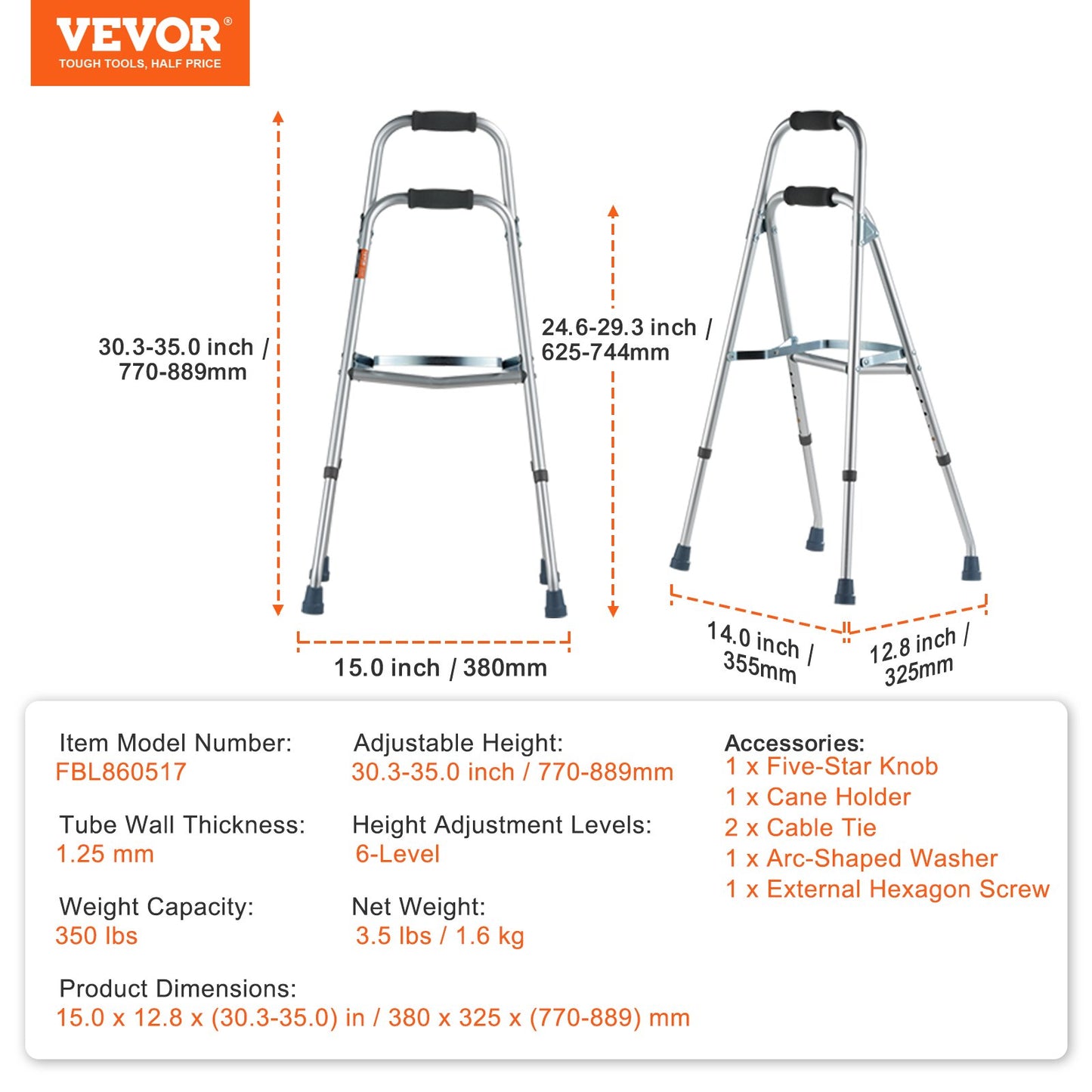 Folding Hemi Walker, One Arm Folding Walker for Seniors with 6-Level Adjustable Height, Lightweight Aluminum | Side One-Hand Style Mobility Aid for Elderly Handicapped Disabled, Up to 350LBS
