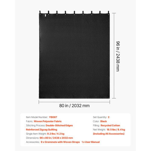 2-pack ljuddämpande filtar, 2438 x 2032 mm, extra stor ljudisolerad filt med öljetter, studiofilt med öljetter och bomullsfyllning, för fönster, dörrar, ljusblockerare, musikinspelning | EU