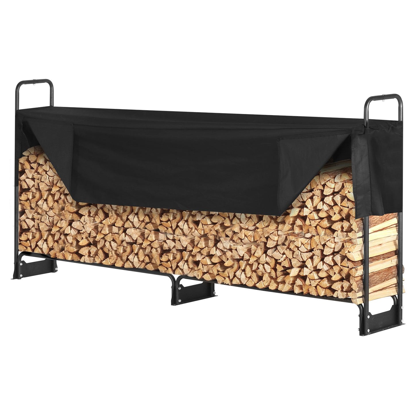 8.5 FT Outdoor Firewood Rack with Lid, 102x14.2x46.1 Inch, Heavy Duty Firewood Holder & 600D Oxford Waterproof Lid for Fireplace, Patio, Indoor/Outdoor Log Storage Rack for 1/2 Cord of Firewood