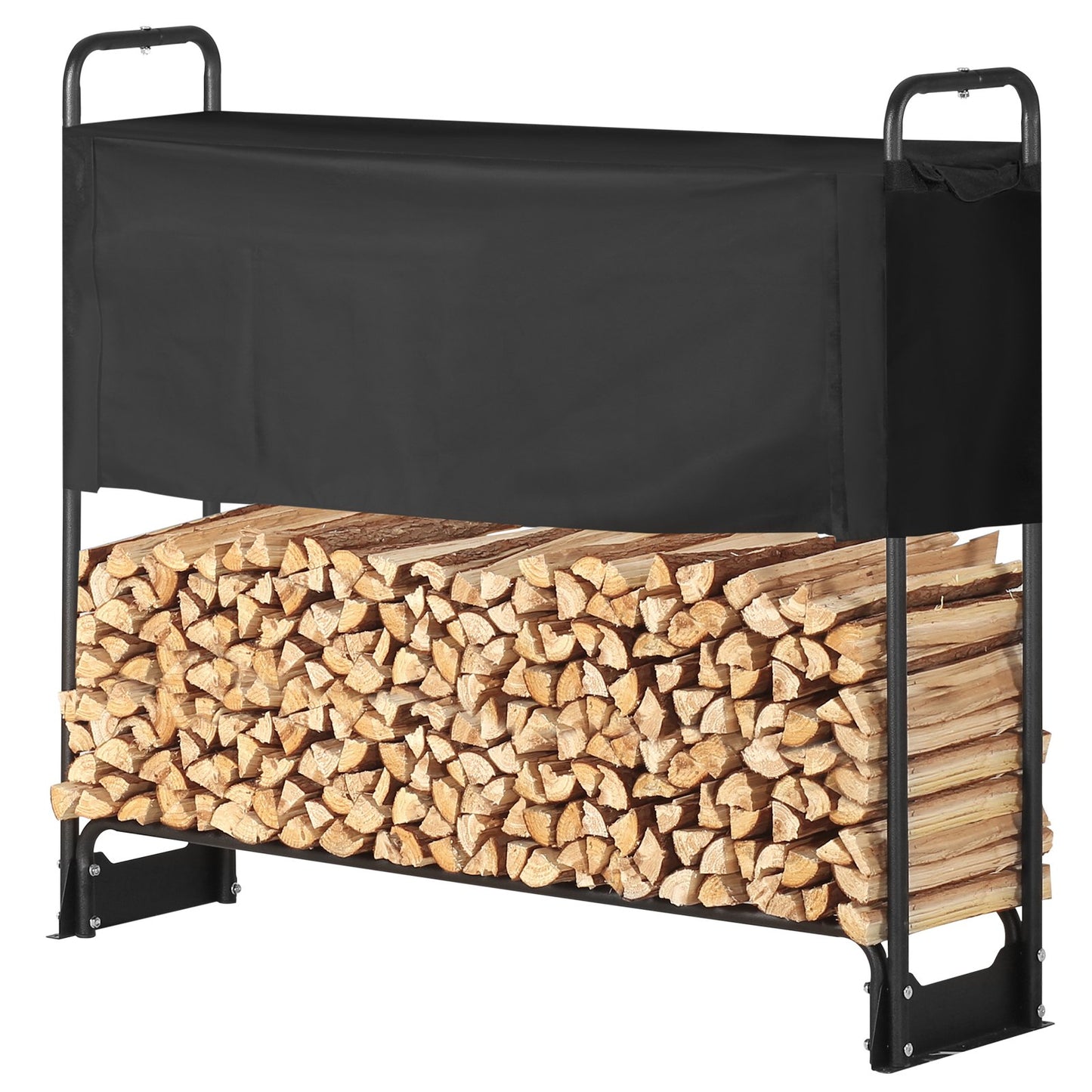 4.3 FT Outdoor Firewood Rack with Lid, 52x14.2x46.1 Inch, Heavy Duty Firewood Holder & 600D Oxford Waterproof Lid for Fireplace, Patio, Indoor/Outdoor Log Storage Rack for 1/4 Cord Firewood