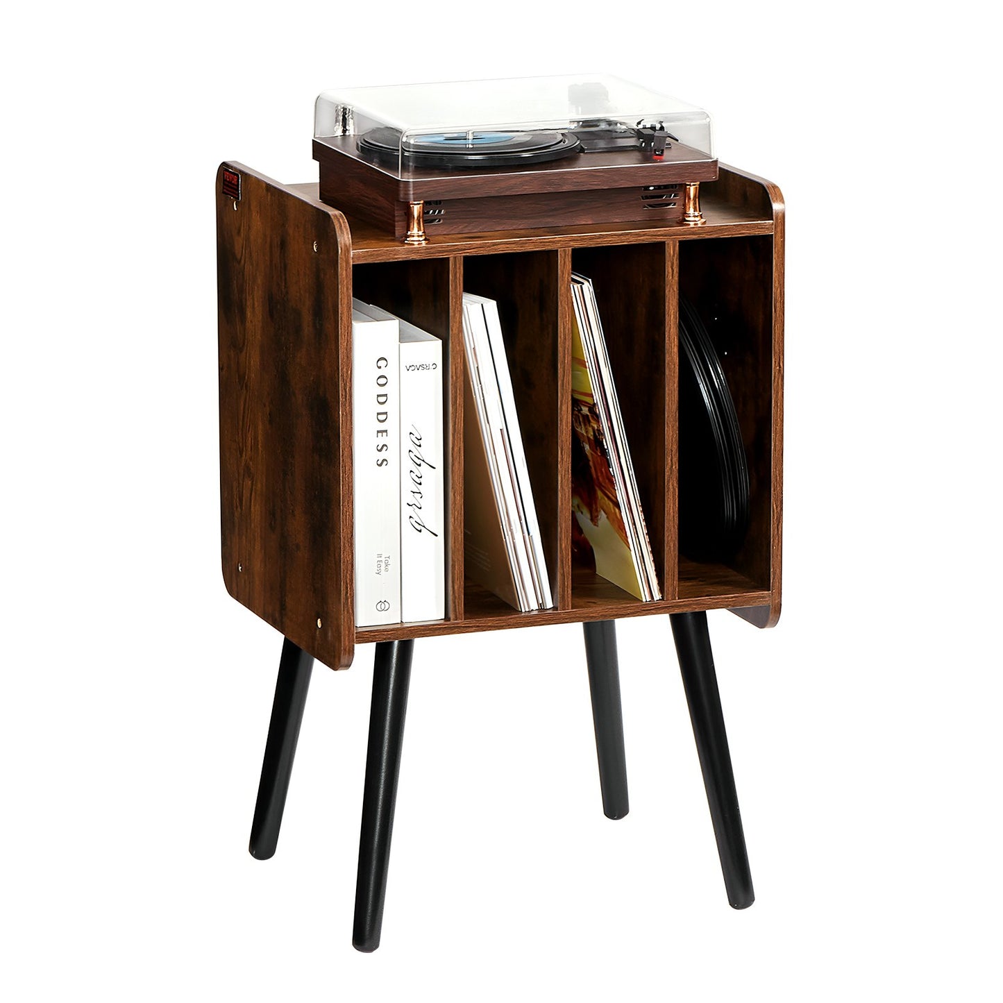 Record Player Stand 2-Tier Wood Vinyl Record Stand up to 100 albums Brown