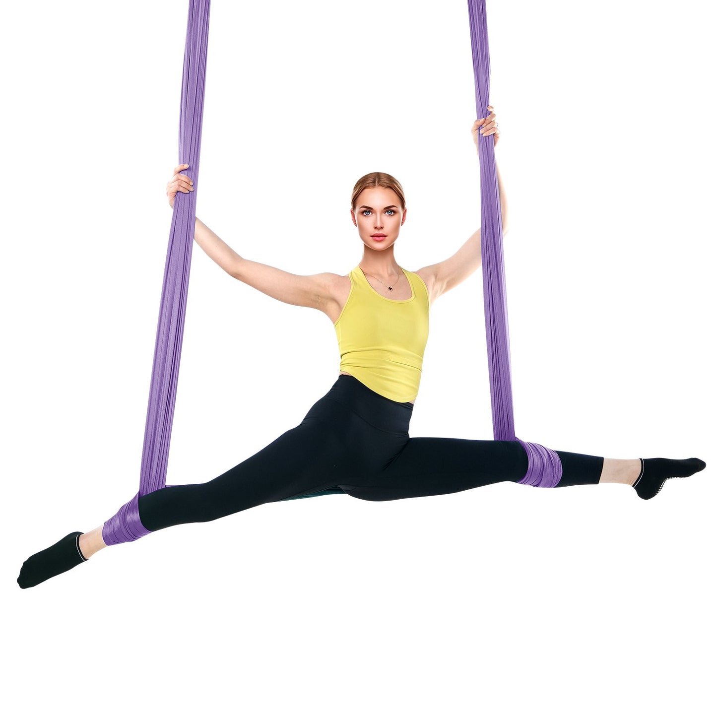Aerial Yoga Hängmatta & Swing, 4,4 Yards, Yoga Starter Kit med 100gsm Nylontyg, Full Rigging Hårdvara och Enkel installationsguide, Antigravity Flying för alla nivåer Fitness Bodybuilding, Lila