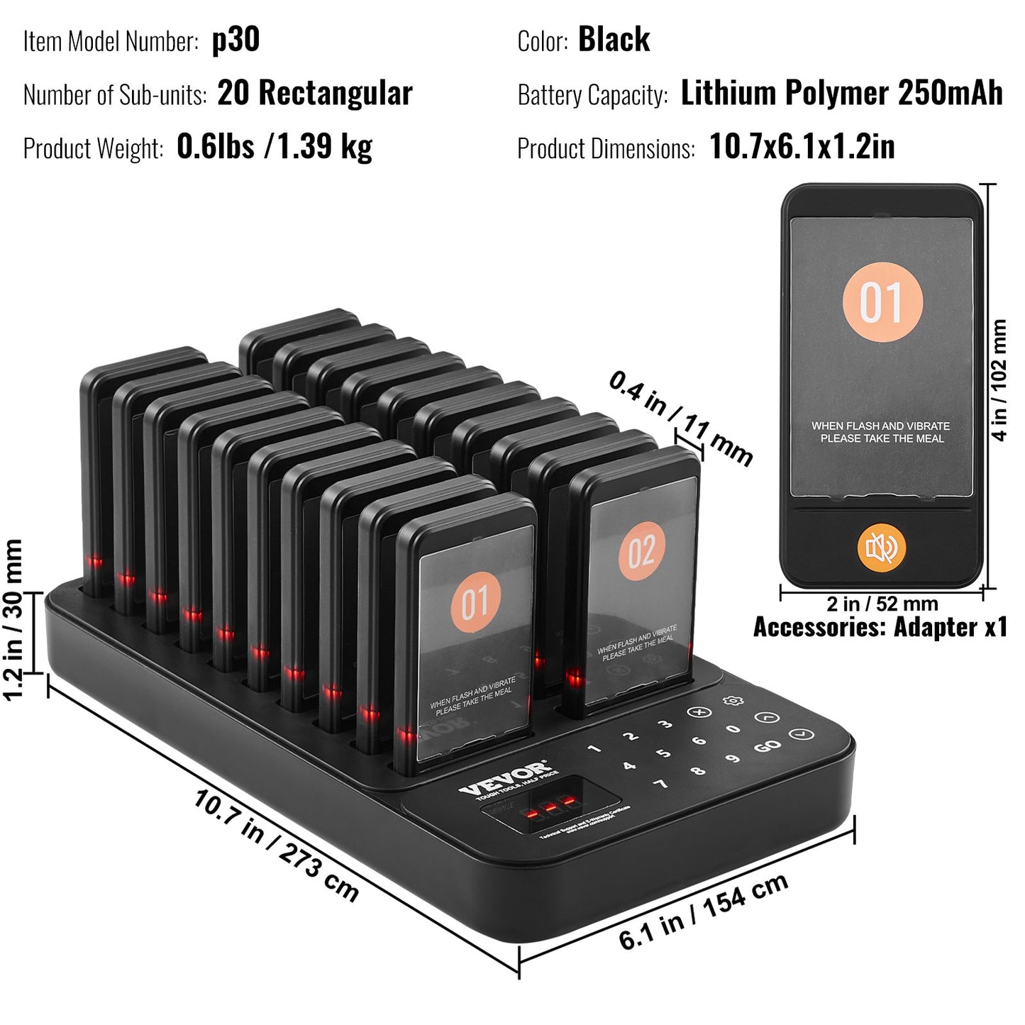 Restaurant Pager System, Wireless 400m Long Range Lineup Waiting Queue Signal, Guest Customer Calling Beepers with Vibration & Flashing, 20 Buzzers for Food Truck, Church, Nursery, Hospital