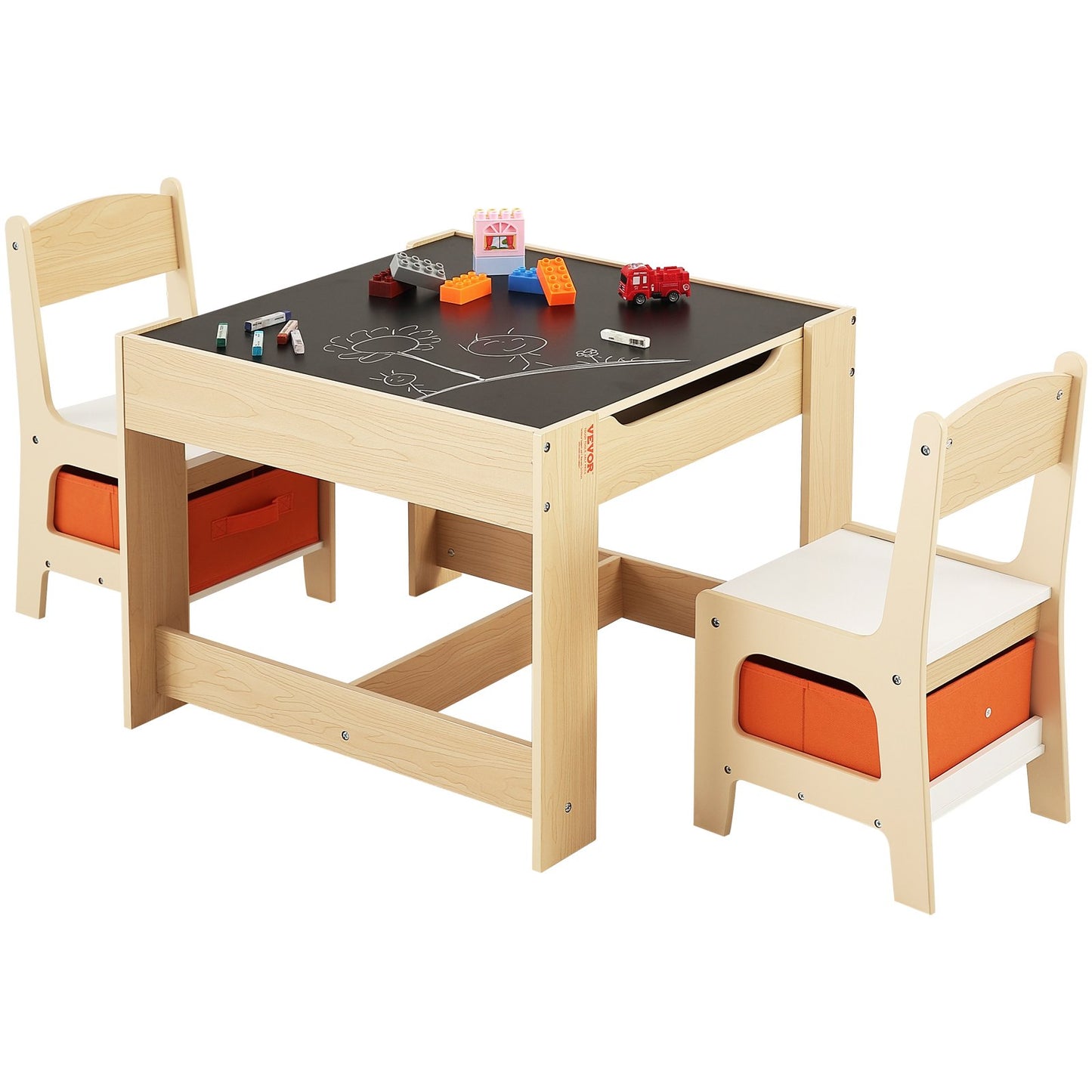 Kids Table and Chair Set, Wooden Activity Table with Storage Space and Boxes, Kids Play Table for Toddlers Art, Craft, Reading, Learning