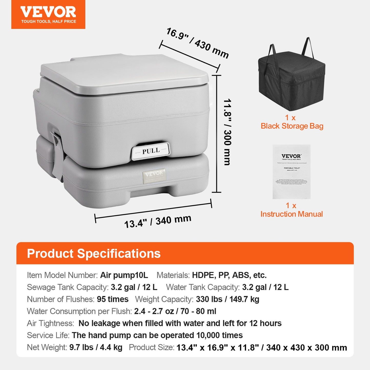 Portable Toilet for Camping with Carry Bag, RV Toilet with 3.2 Gal Waste Tank, Push-Button Pressurized Flush Commode, Leak-proof and Odourless Travel Toilet for Adults Kids Camping Car