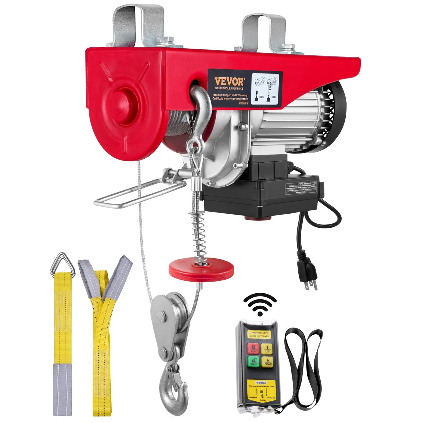 Elektrisches Hebezeug, 2200 lbs Hubkapazität, 1600 W 220 V elektrische Drahtseilwinde mit drahtloser Fernbedienung, 40 Fuß Einzelkabelhubhöhe und reinem Kupfermotor, für Garagenlagerfabrik