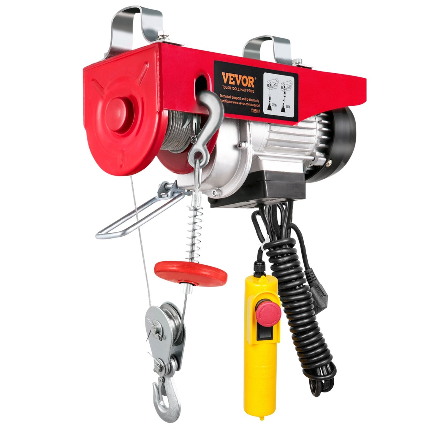 Elektrisk lyftanordning, 550 lbs lyftkapacitet, 510W 220V elektrisk ståltrådsvinsch med 14 fot trådbunden fjärrkontroll, 40 fot enkelkabellyfthöjd och ren kopparmotor, för Garage Warehouse Factory