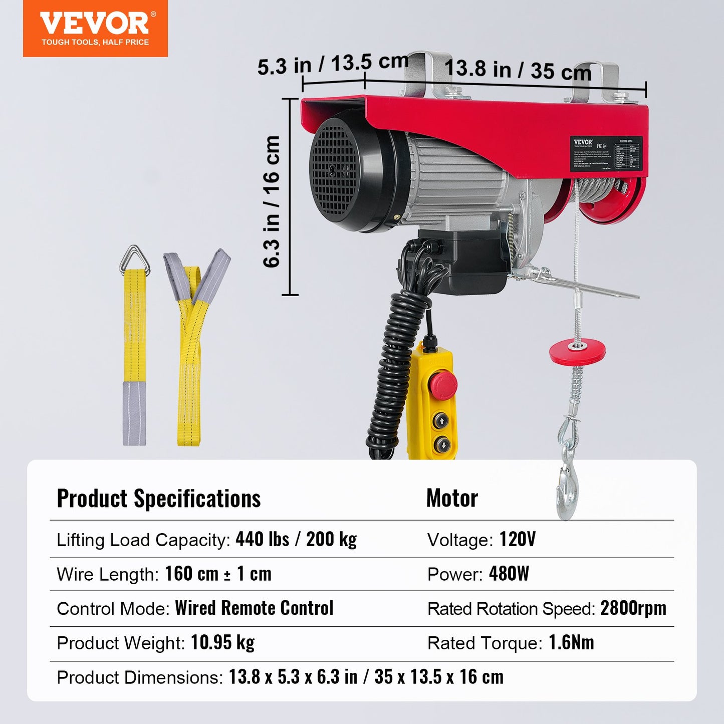 Electric Hoist, 440lbs Garage Hoist with 14ft Wired Control, 110 volt Electric Hoist Winch 40ft Single Cable Lifting Height, Pure Copper Motor and Emergency Stop Switch